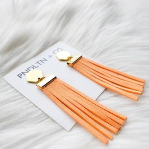 Geometric gold and leather tassel earrings